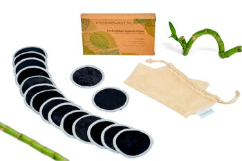 16 Tampons démaquillants réutilisables - Bambou - Noir 3