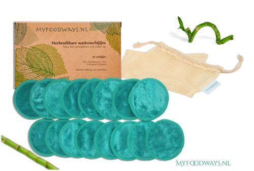 16 Reusable make up pads - Bamboo - Aqua