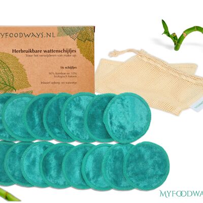 16 Reusable make up pads - Bamboo - Aqua