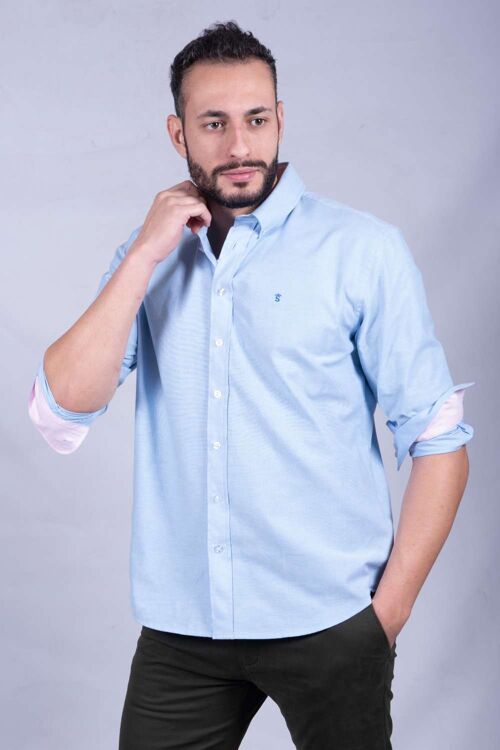 Camisa Oxford Celeste Con Remate