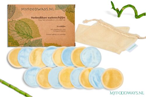 16 Reusable make up pads - Bamboo - Blue/Yellow