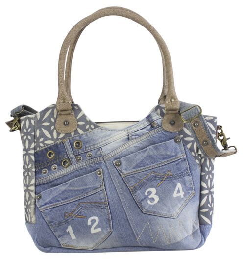 Sunsa Handtasche aus recycelter Jeans und Canvas, Damen Tasche Nachhaltige große Schultertasche/ Shopper