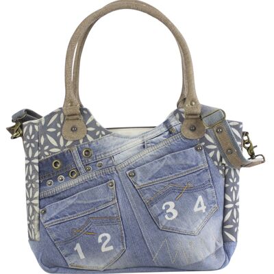 Sunsa Handtasche aus recycelter Jeans und Canvas, Damen Tasche Nachhaltige große Schultertasche/ Shopper