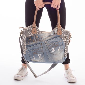 Sac à main Sunsa fabriqué à partir de jeans et de toile recyclés, sac pour femme Grand sac à bandoulière/shopper durable 7