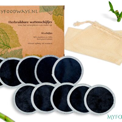 10 discos de maquillaje reutilizables - Bambú - Negro