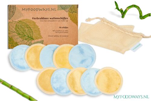 10 Reusable make up pads - Bamboo - Blue/Yellow