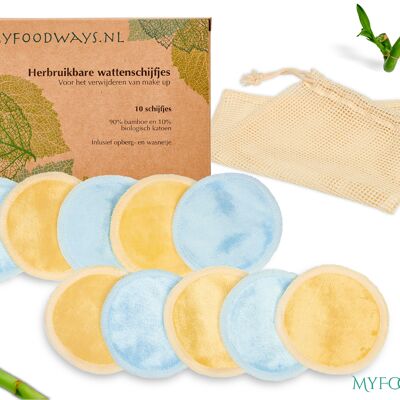 10 Reusable make up pads - Bamboo - Blue/Yellow
