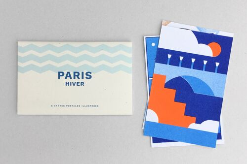 6 cartes postales . "paris-hiver" .