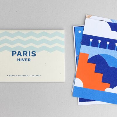 6 cartes postales . "paris-hiver" .