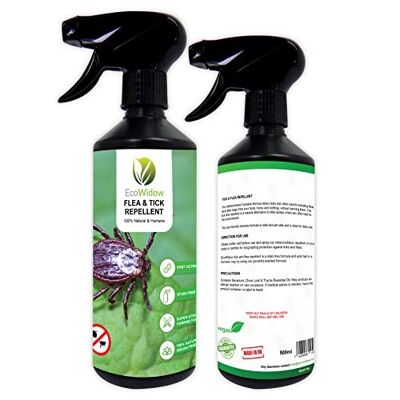 EcoWidow 500ml Flea & Tick Repellent Spray For Home Carpet Clothing and Body Natural Humane Flea Treatment For House Formula With Geranium Essential Oils