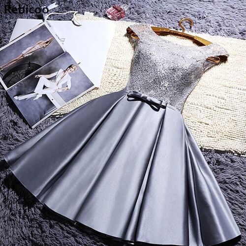 Sweet Women Dinner Evening Party Dress O-Neck Sleeveless Ribbon Bow Lace Satin Fabric Dresses For Bridesmaid Wedding - White