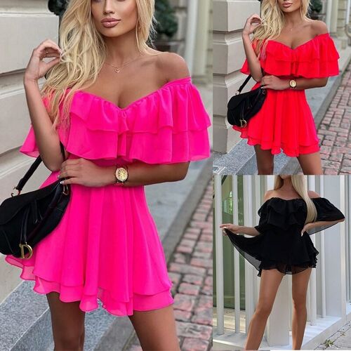 Summer Dress Women Ruffle Bodycon Dress 2021 New Arrivals Off The Shoulder Party Dress Sexy Mini Celebrity Evening Club Dress - Red