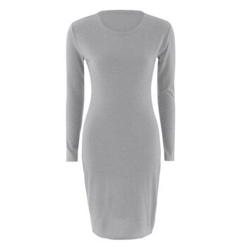 Grande taille soirée printemps automne robes élégante col rond en mousseline de soie soirée à manches longues moulante robe de soirée Robe De soirée - gris 5