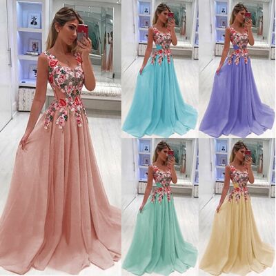 Elegant Long Dress Women Evening Summer Dress Party V-Neck Floral Maxi Dress Plus Size Sexy Dress Robe Longue Vestidos De Fiesta - Beige