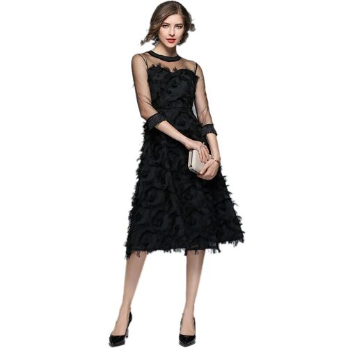 Women Sexy Party Dress Fashion Evening Clothes Casual Elegant Slim Tassel Summer Flapper Mesh Vestido 1920s Vintage O-neck Dress - Black