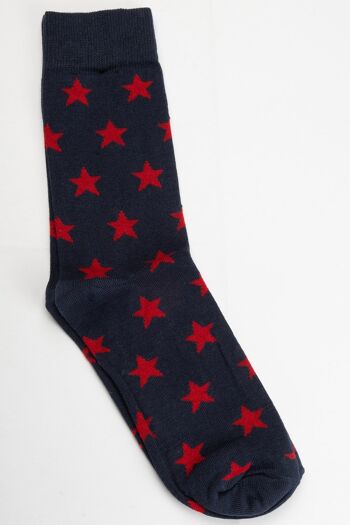 Chaussettes bleu marine étoiles rouges 1