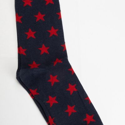 Chaussettes bleu marine étoiles rouges