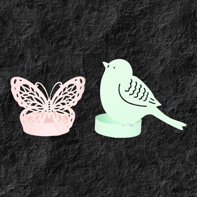 Portavelas con pájaro/mariposa