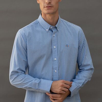 Chemise à manches longues à carreaux bleu clair 1