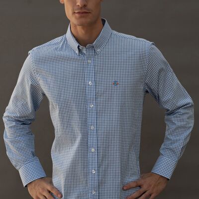 Camicia a maniche lunghe a quadri azzurra 2