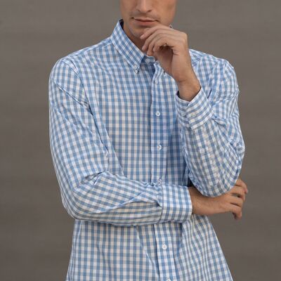 Camicia a maniche lunghe a quadri azzurra 4