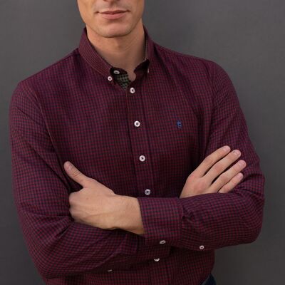 Camicia a maniche lunghe a quadri bordeaux 1