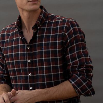Camicia a maniche lunghe a quadri bordeaux 2