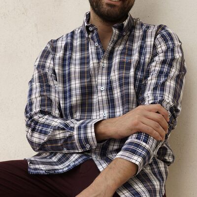 Chemise à manches longues à carreaux bleu marine