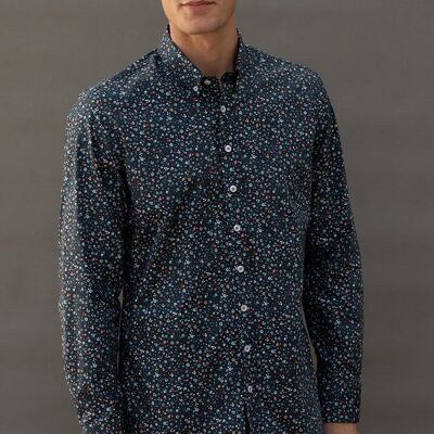 Chemise à manches longues imprimée bleu marine 1