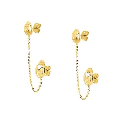 Scarab Chain Earrings - Yellow Gold / Crystal