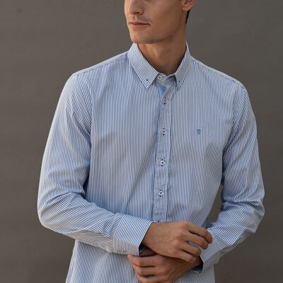Chemise à manches longues à rayures bleu clair 3