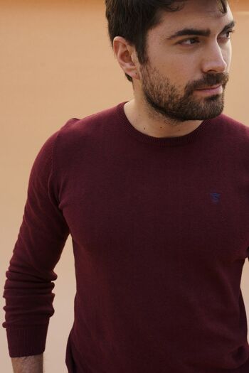 Pull Col Rond Bordeaux 3