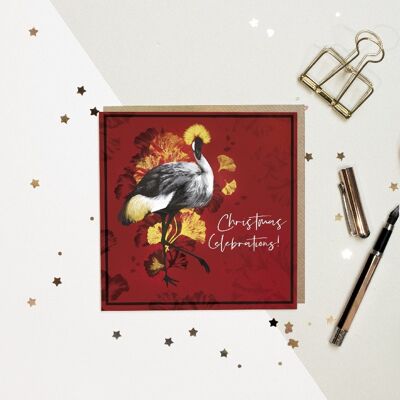 Christmas Crane Hand Foiled Card - SINGLE CARD