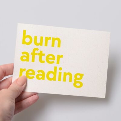 burn after reading postcard