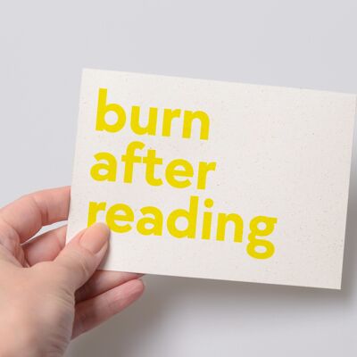 burn after reading postcard
