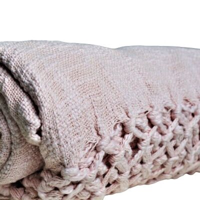 Solid Slub Pink Throw with Braid Net Fringe pattern