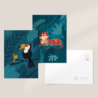 Kinderillustration - Dschungel / Duo-Postkarten