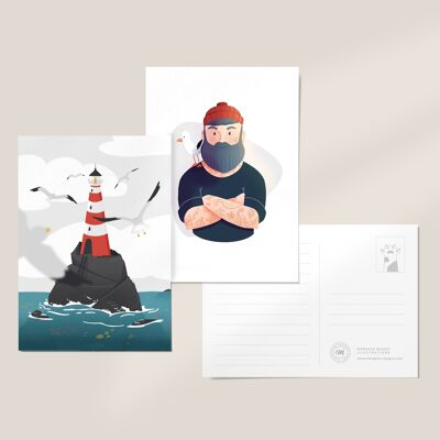 Children's illustration - Sea / Duo postcards