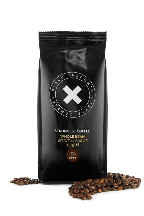 Whole Beans, Whole Bean Coffee, Coffee Beans FULL Flavour by Black Insomnia, 453g, Strong Coffee, Extreme Caffeine