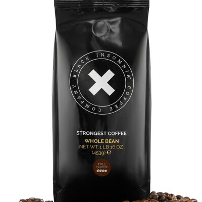 Whole Beans, Whole Bean Coffee, Coffee Beans FULL Flavour by Black Insomnia, 453g, Strong Coffee, Extreme Caffeine