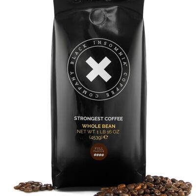 Whole Beans, Whole Bean Coffee, Coffee Beans FULL Flavour by Black Insomnia, 453g, Strong Coffee, Extreme Caffeine