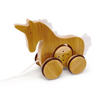 wooden pull along toy Unicorn Bamboo