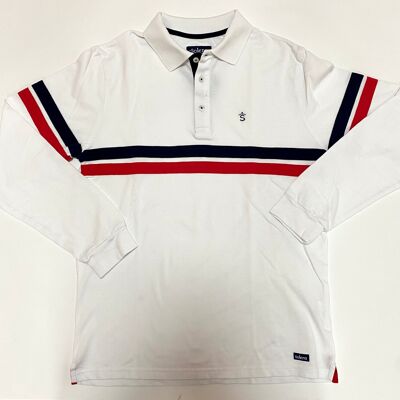 Polo in piquet tricolore bianca