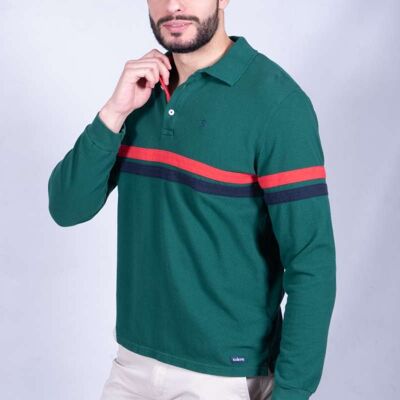 Grünes dreifarbiges Piqué-Poloshirt