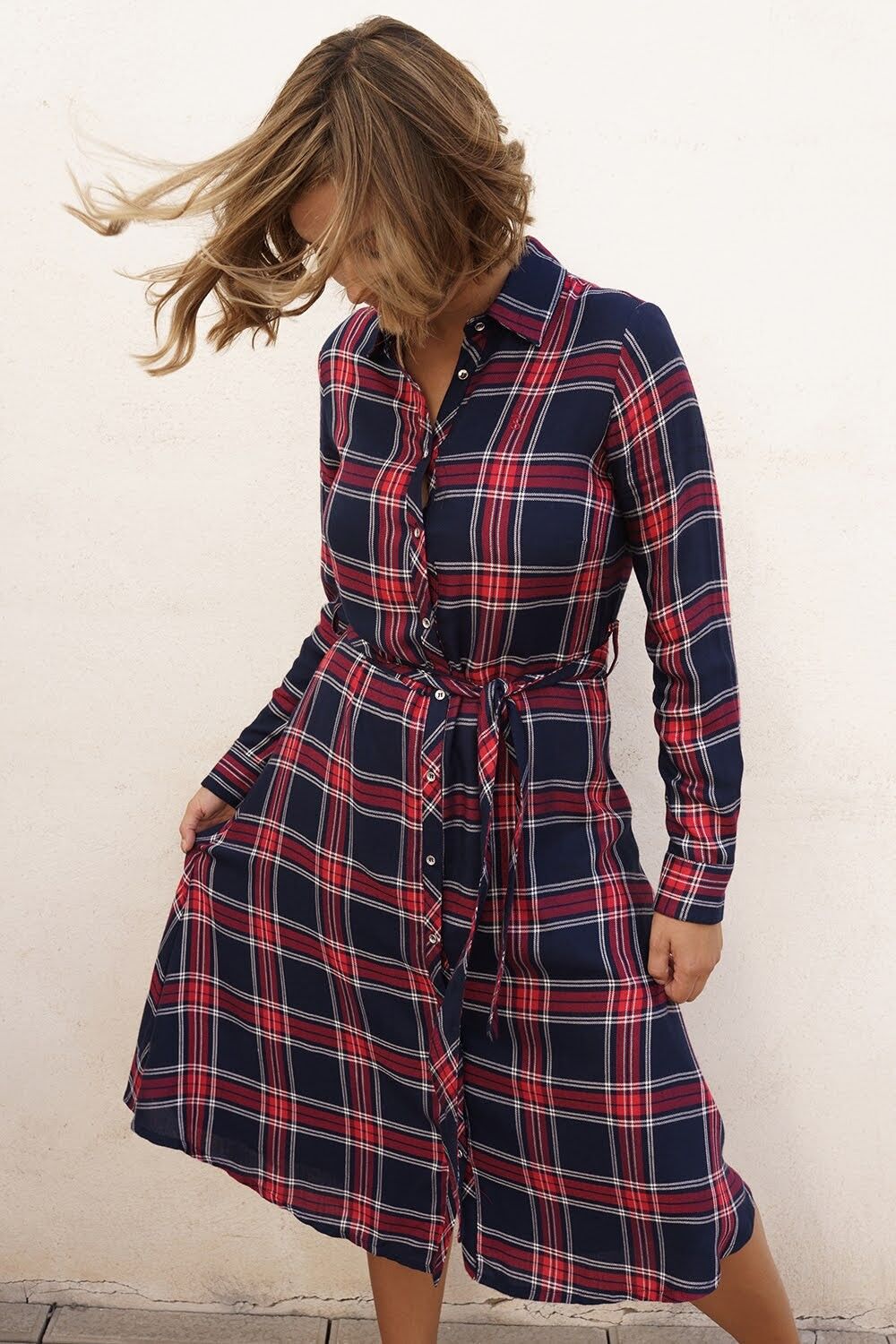 Abito chemisier a quadri rosso