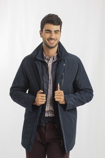 Parka en gabardine avec gilet bleu marine amovible 2