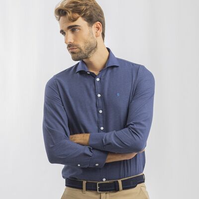 Chemise Oxford Col Italien Bleu