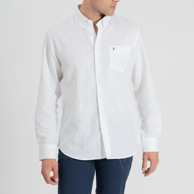 Chemise à poche en lin blanche