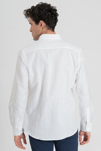Chemise à poche en lin blanche 2