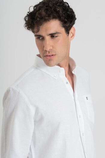 Chemise à poche en lin blanche 3